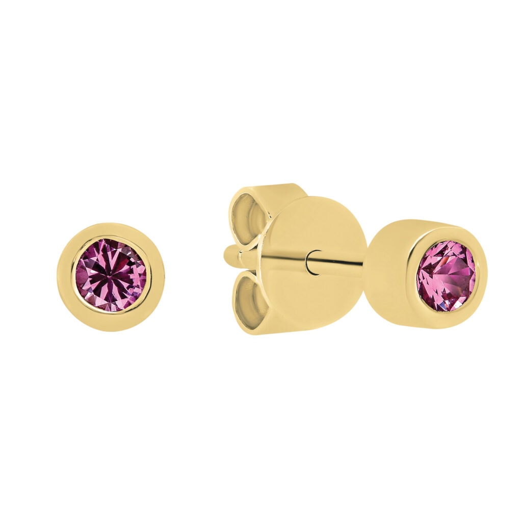 Bezel Set Sapphire Stud Earrings in Yellow Gold  C941-pink saph