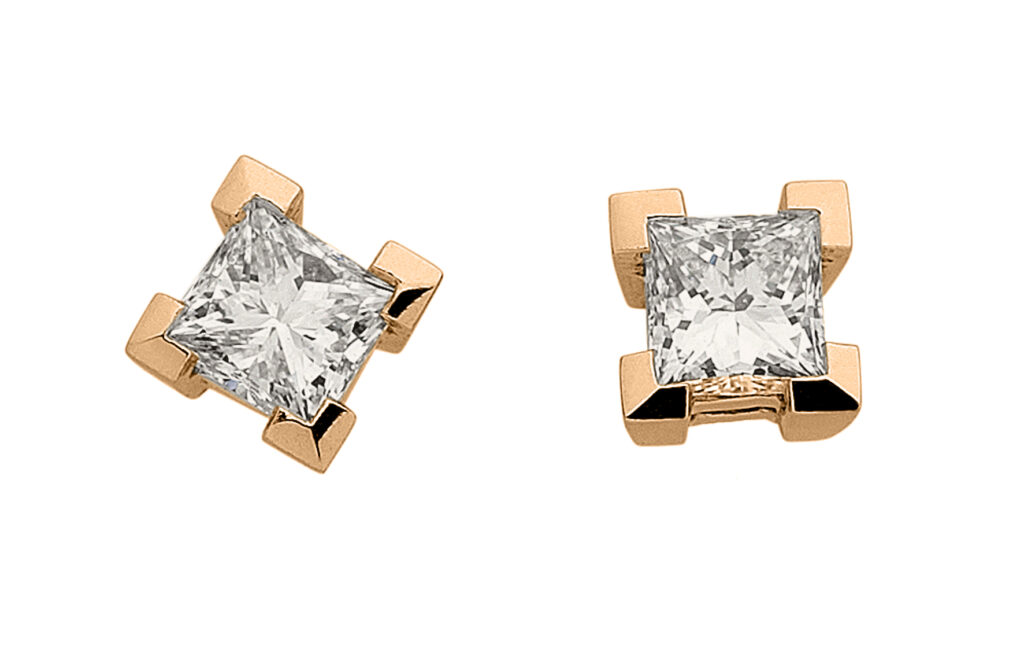 Princess Cut Diamond Stud Earrings in Rose Gold C852