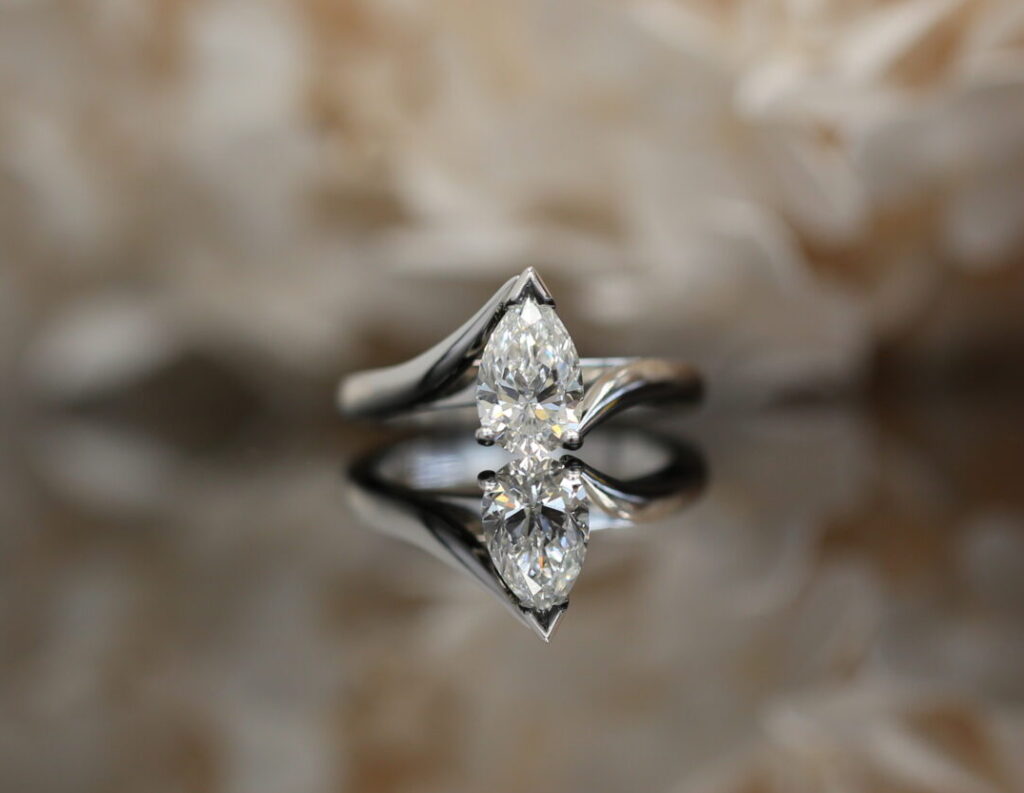 White Gold handmade twisted band pear cut diamond engagement ring