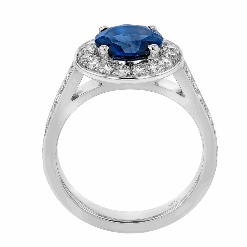 Australian Sapphire Diamond Halo Ring in Platinum C1206