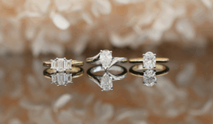 three engagement rings showcasing different varieties, different engagement ring budgets and different engagement ring designs.