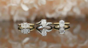 three engagement rings showcasing different varieties, different engagement ring budgets and different engagement ring designs.
