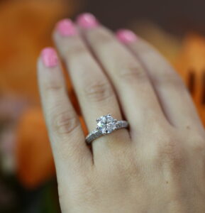 Classic Handmade Engagement Ring Solitaire diamond design with diamonds set into the side