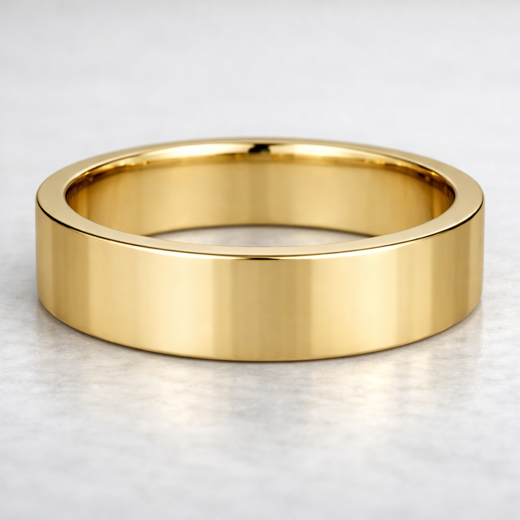 rendered image imagination of what James Stewart's ring may look like. A plain yellow gold ring, with a flat band