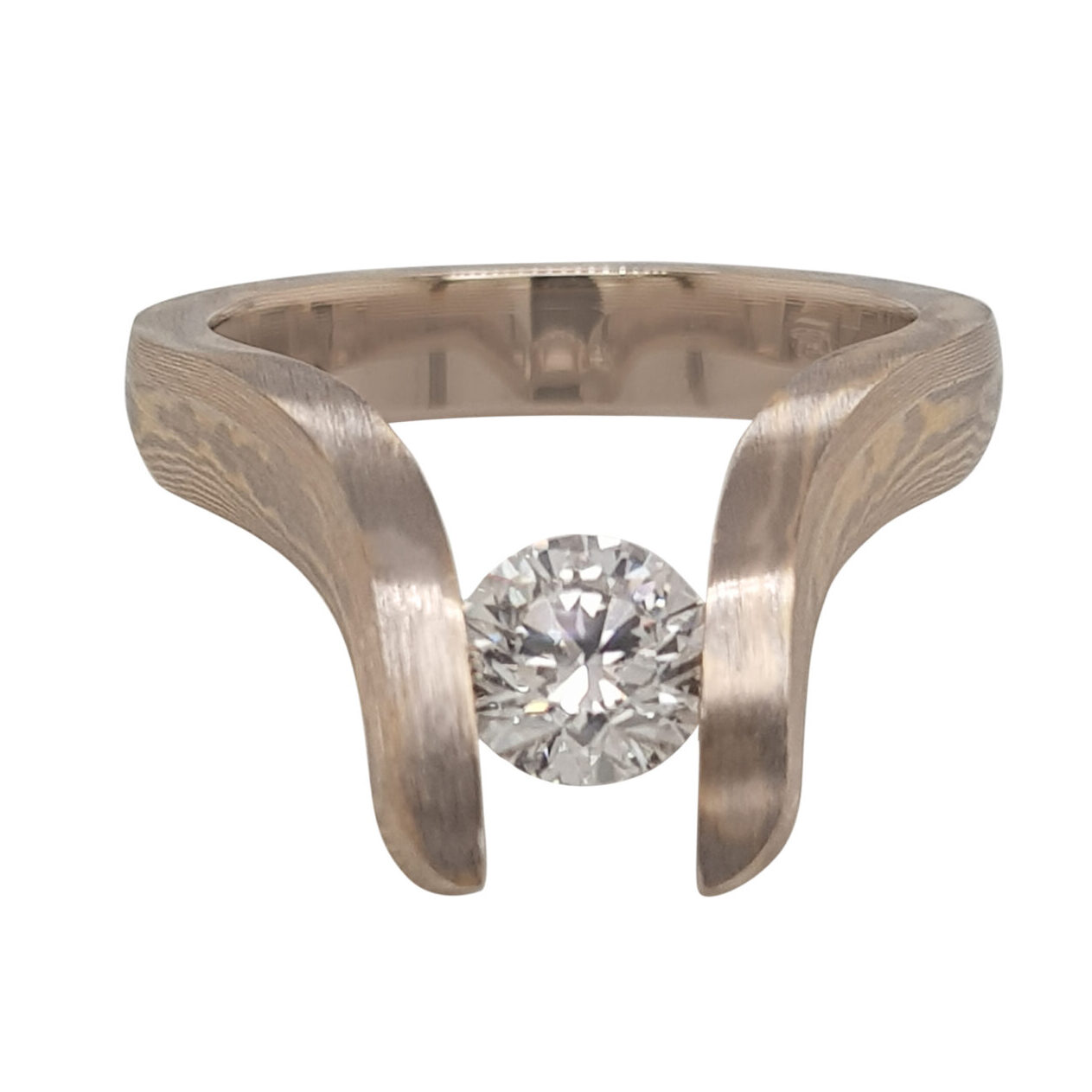 Custom Mokume Gane Tension Engagement Ring