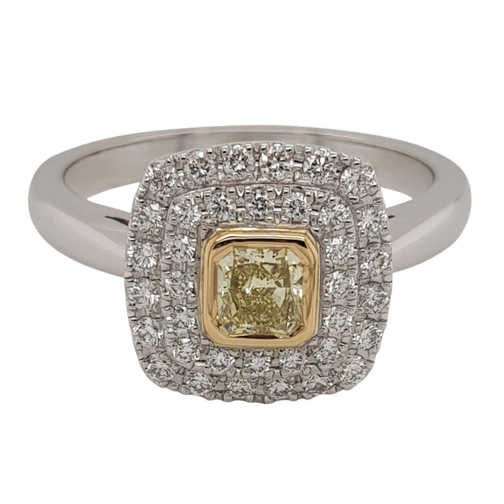 Custom Yellow Diamond Double Halo Engagement Ring