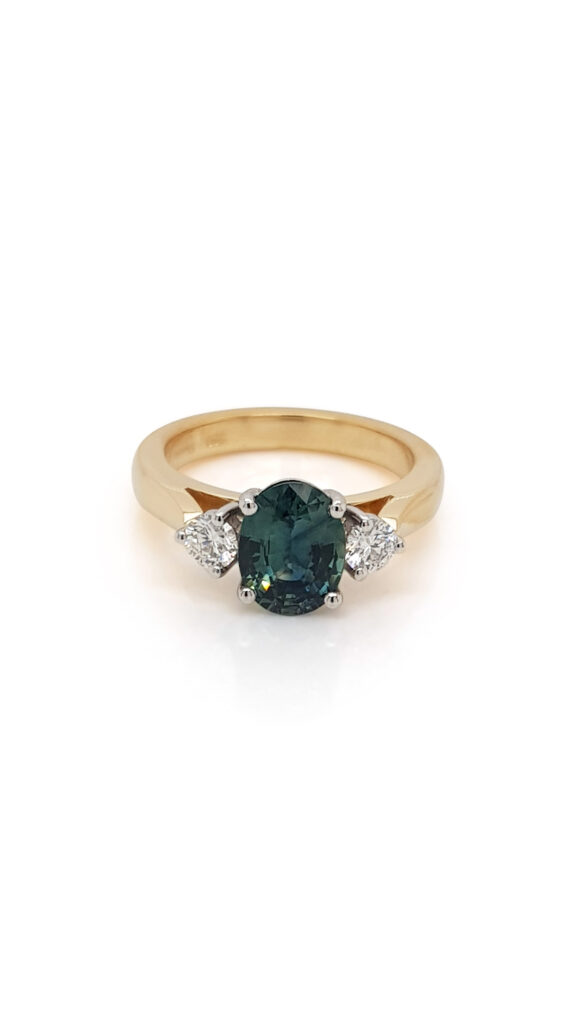 Custom Sapphire and Diamond Trilogy Engagement Ring