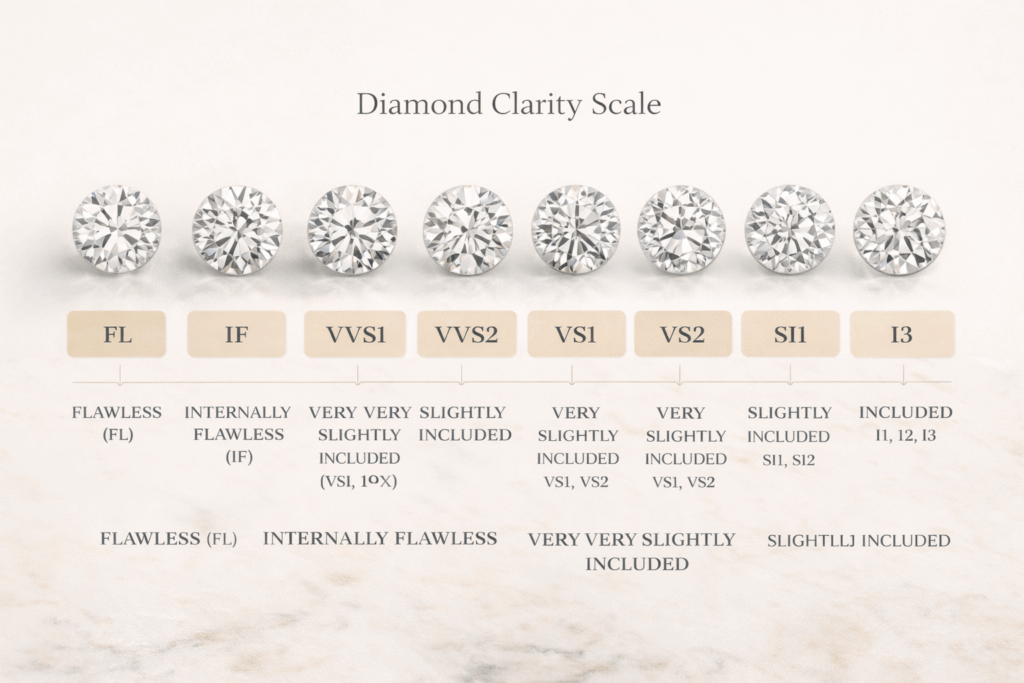 an image outlining the diamond clarity grade scale
