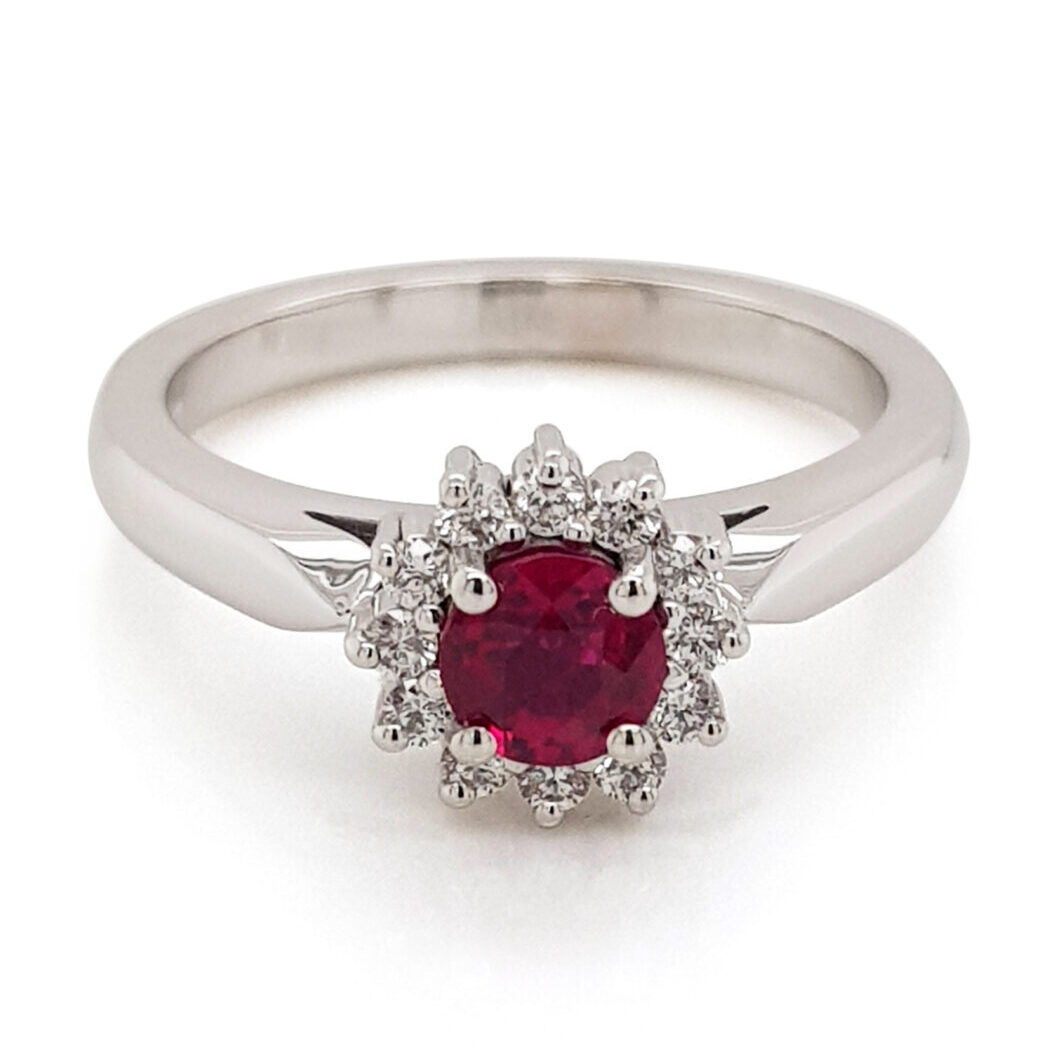 Custom Ruby and Diamond Cluster Engagement Ring