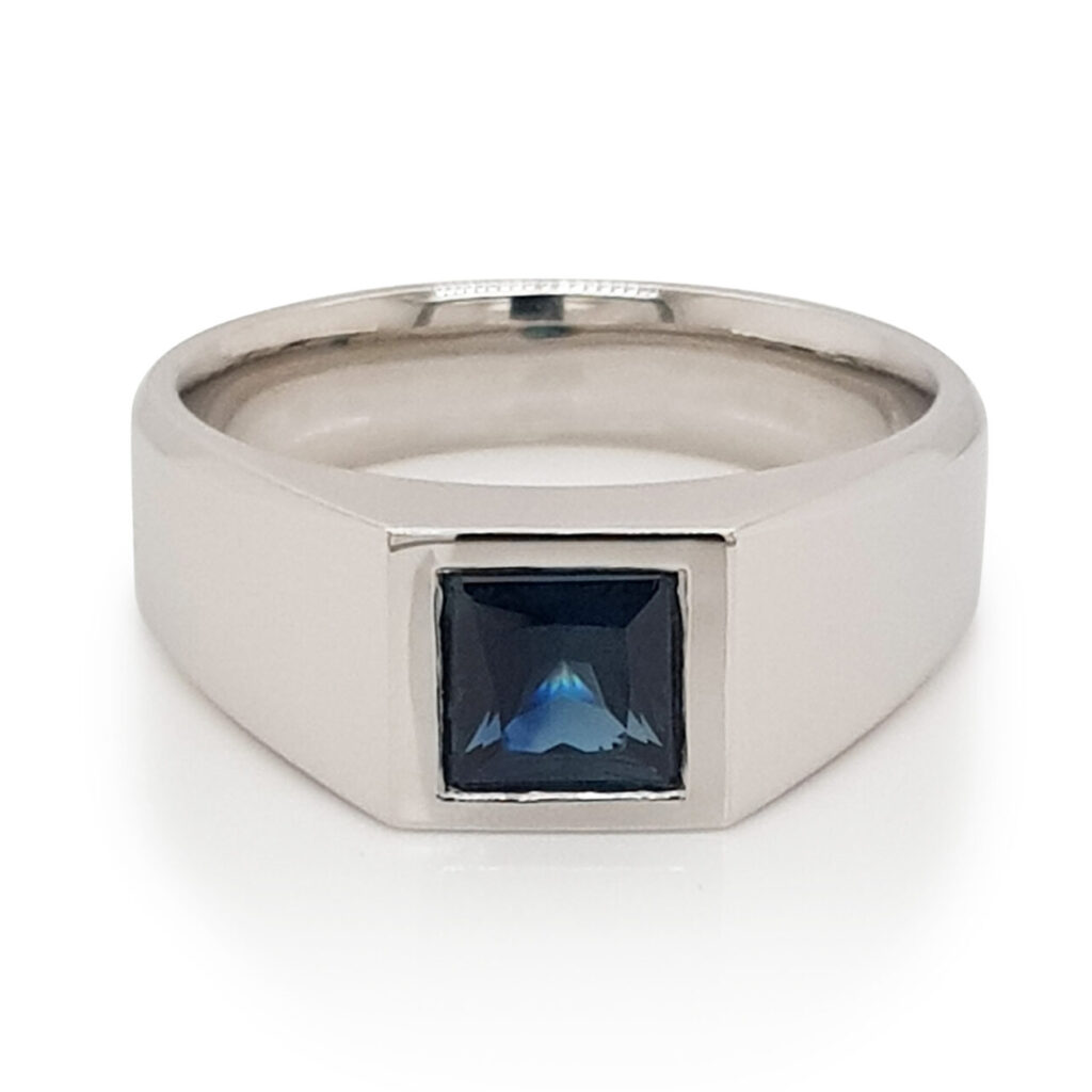 Custom Men’s Blue Sapphire Signet Engagement Ring