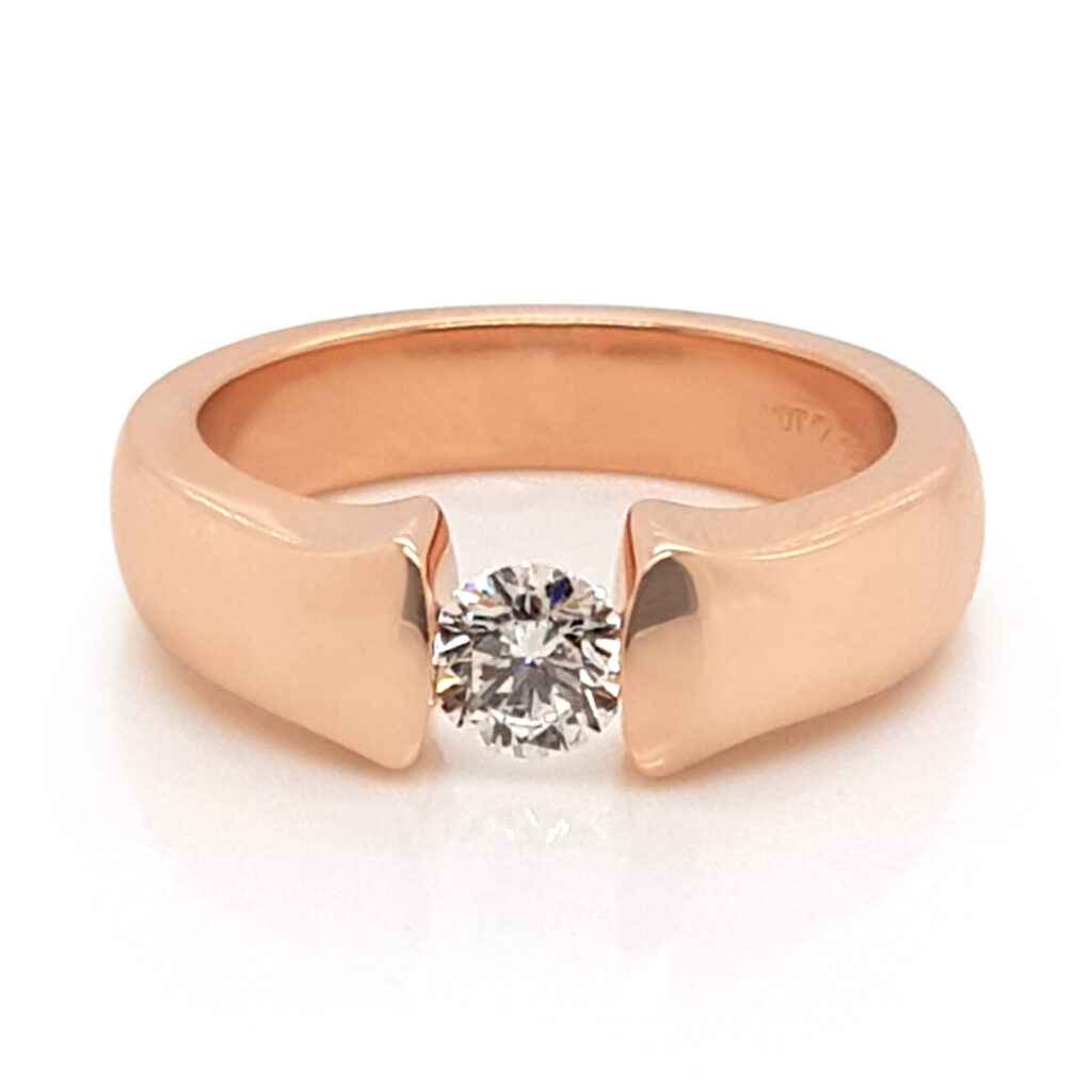 Custom Rose Gold Diamond Tension Set Engagement Ring