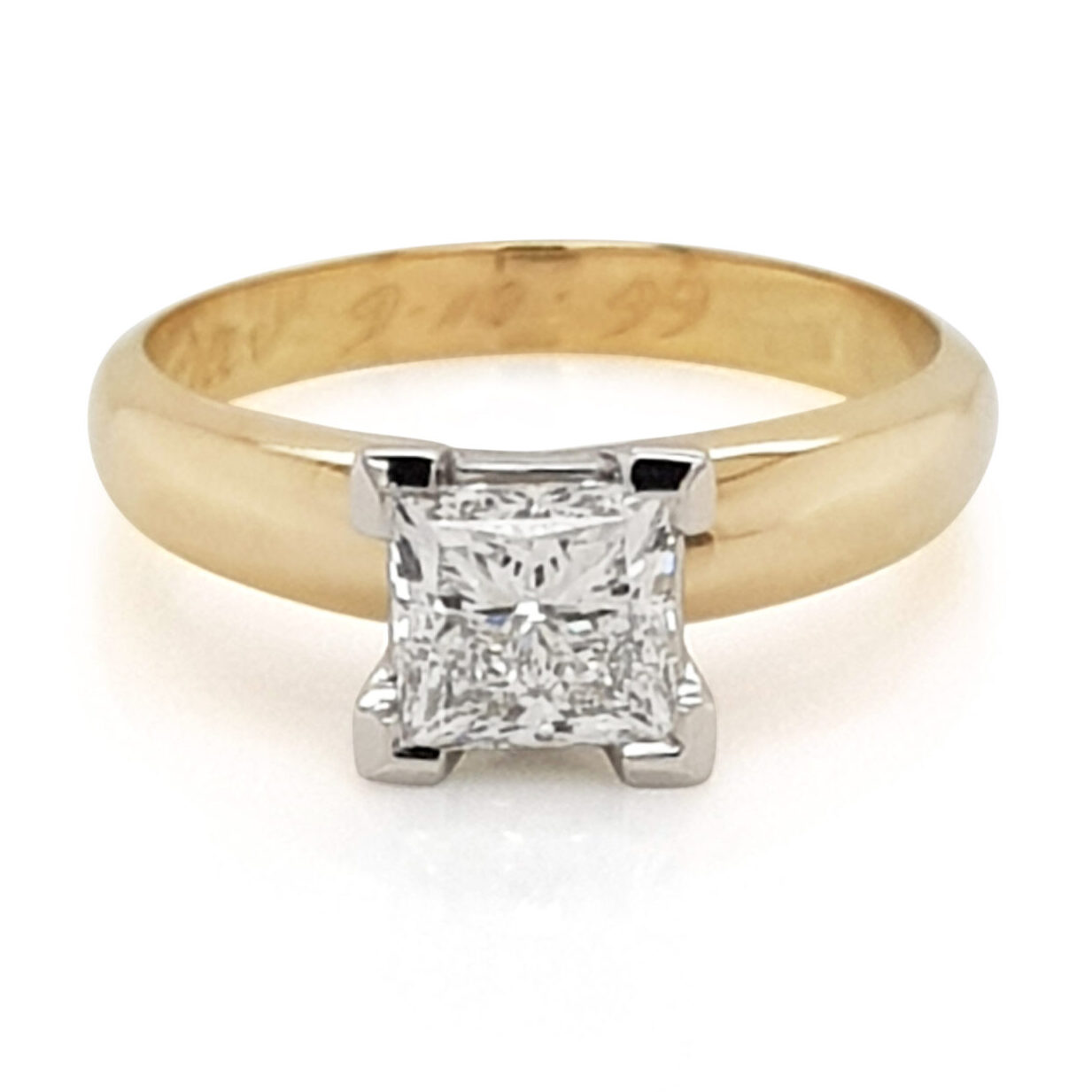 Custom Princess Cut Diamond Solitaire Engagement Ring in Yellow Gold