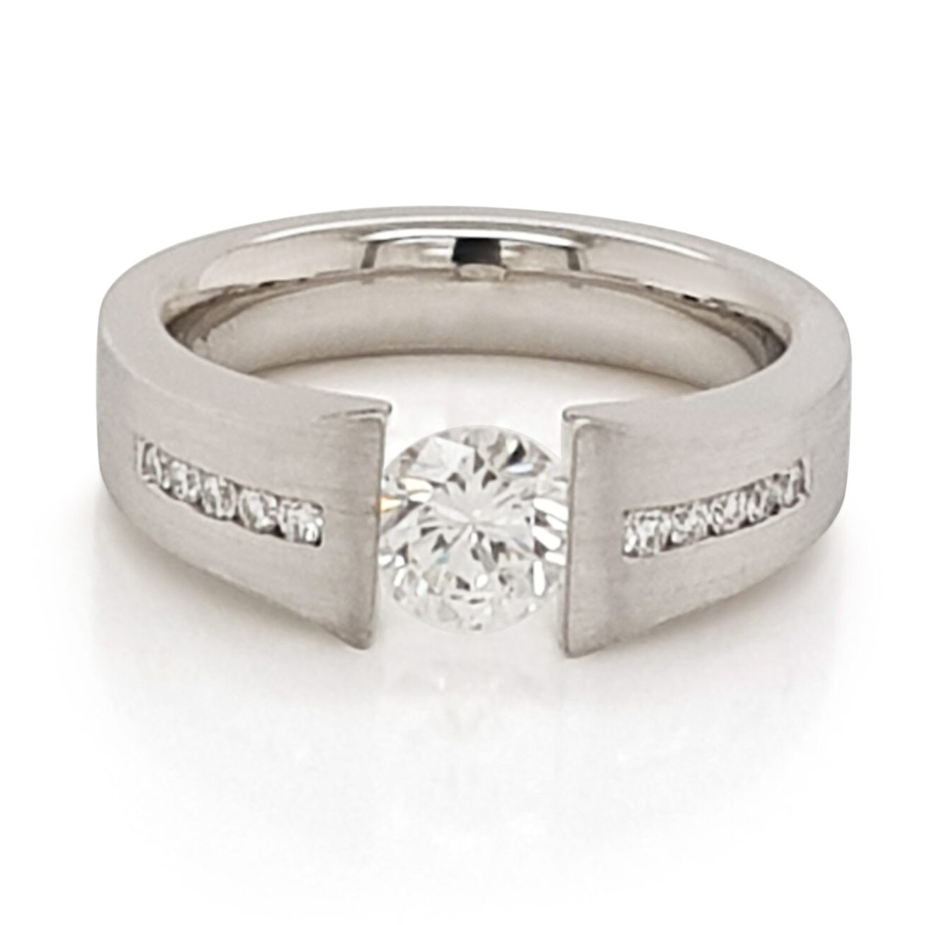 Custom Tension Set Diamond Engagement Ring with Shoulder Diamonds