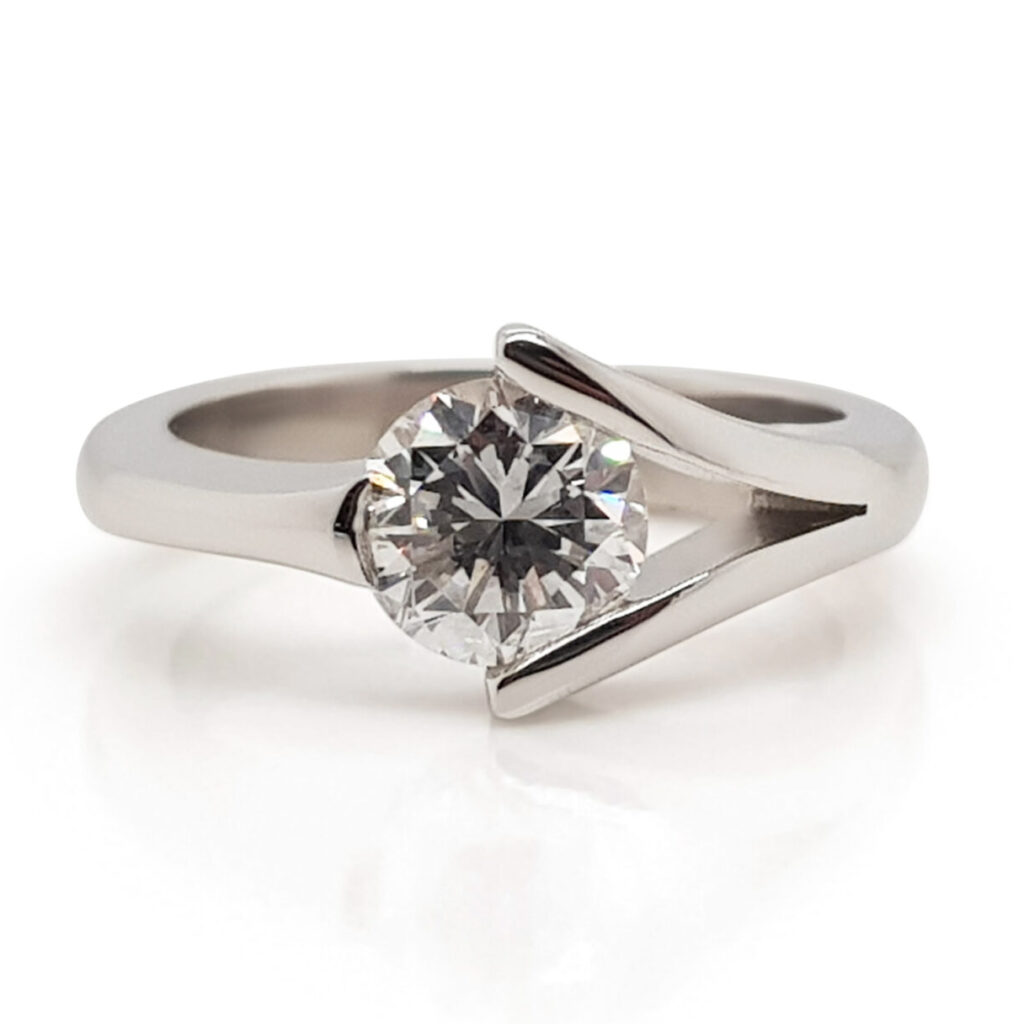 Custom Platinum Tension Set Diamond Engagement Ring