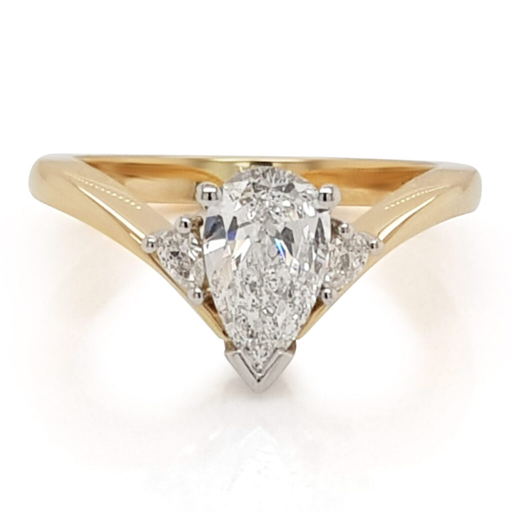 Custom Unique Pear Shape Diamond Trilogy Engagement Ring