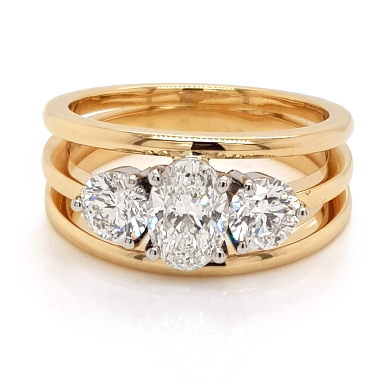 Custom Wide Trilogy Oval Diamond Engagement Ring