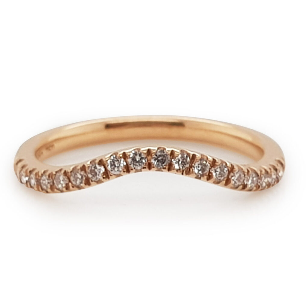 Custom Curved Diamond Wedding Ring in Rose Gold