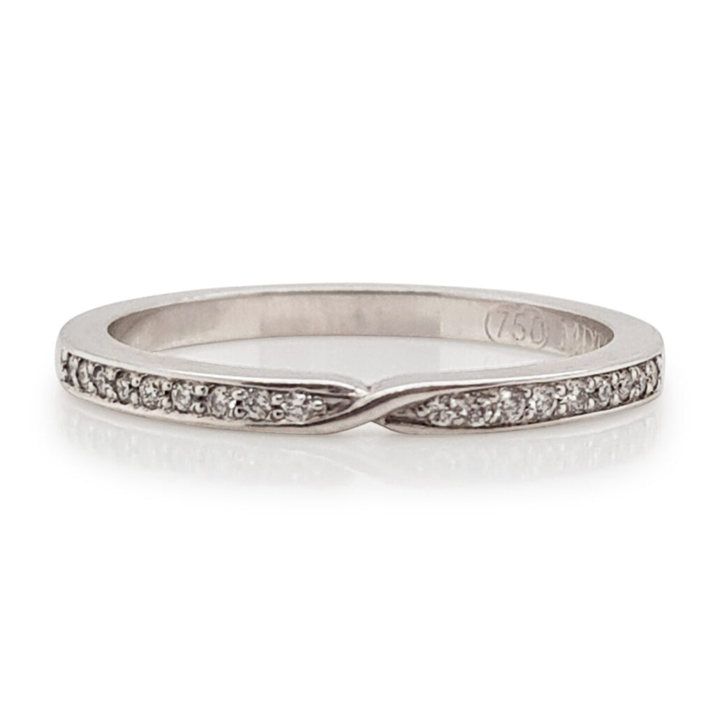Custom Ladies Grain Set Diamond Pinched Wedding Ring in 18ct White Gold