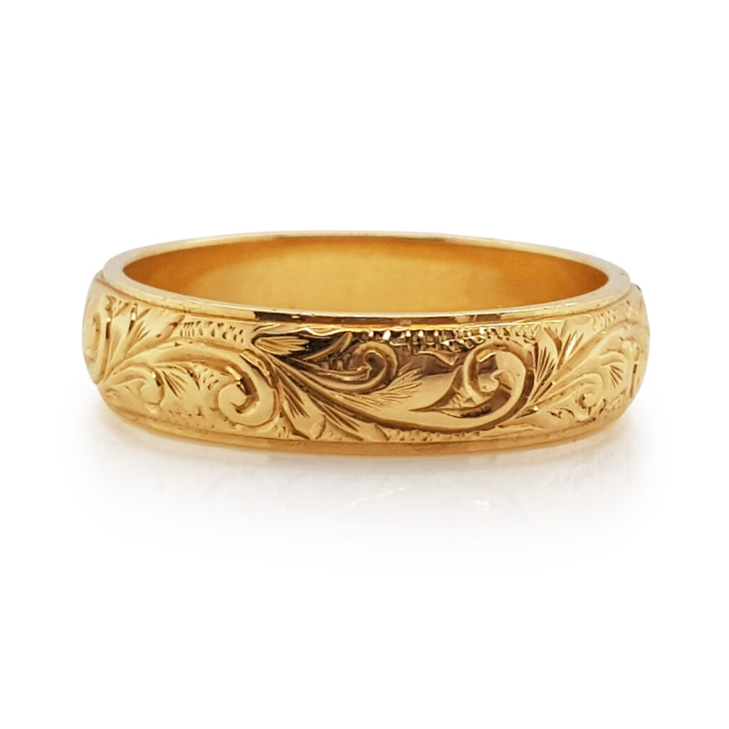 Custom Hand Engraved Wedding Ring in 18ct Yellow Gold