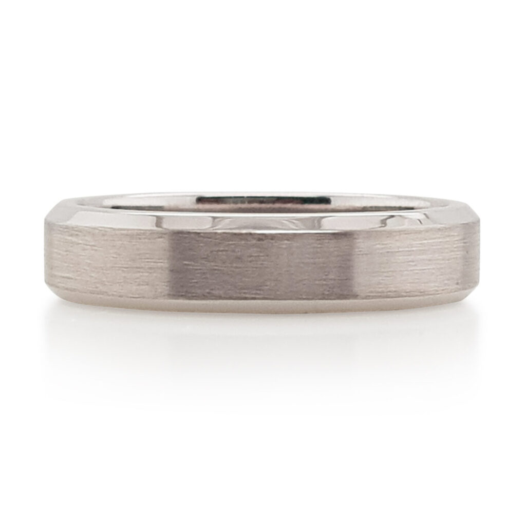 Custom Men’s Flat Bevel Edge Wedding Ring in 18ct White Gold
