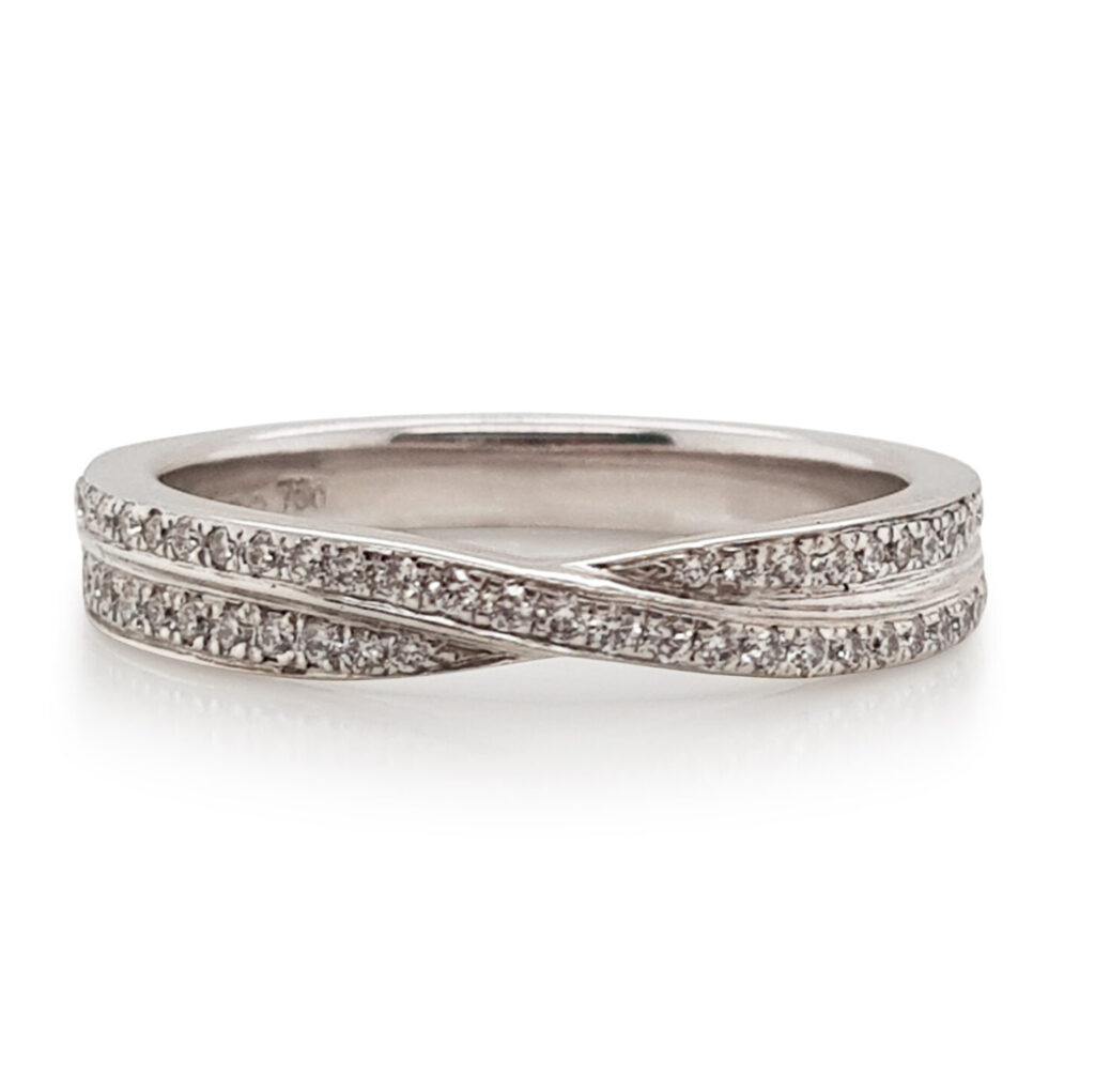 Custom Ladies Pinched Bow Style Diamond Wedding Ring in 18ct White Gold
