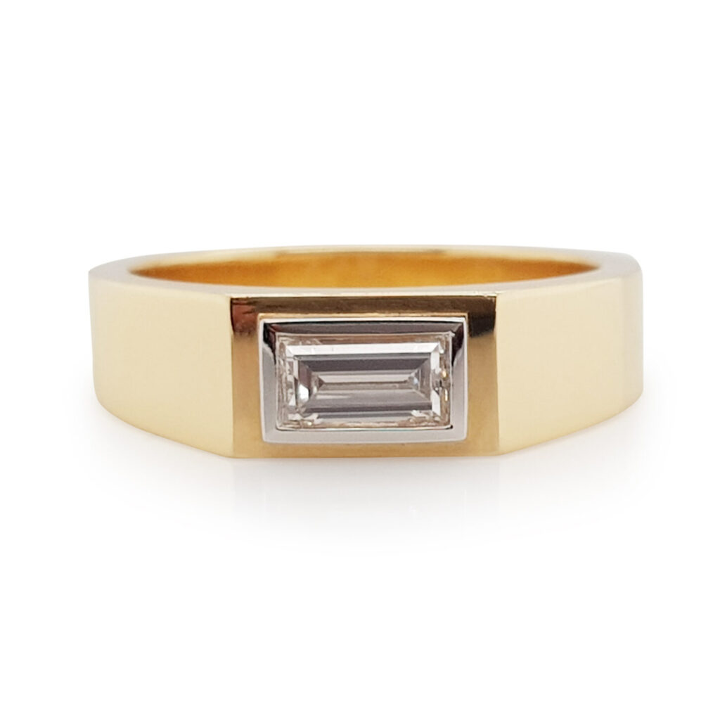 Custom Men’s Signet Bezel Set Baguette Diamond Wedding Ring