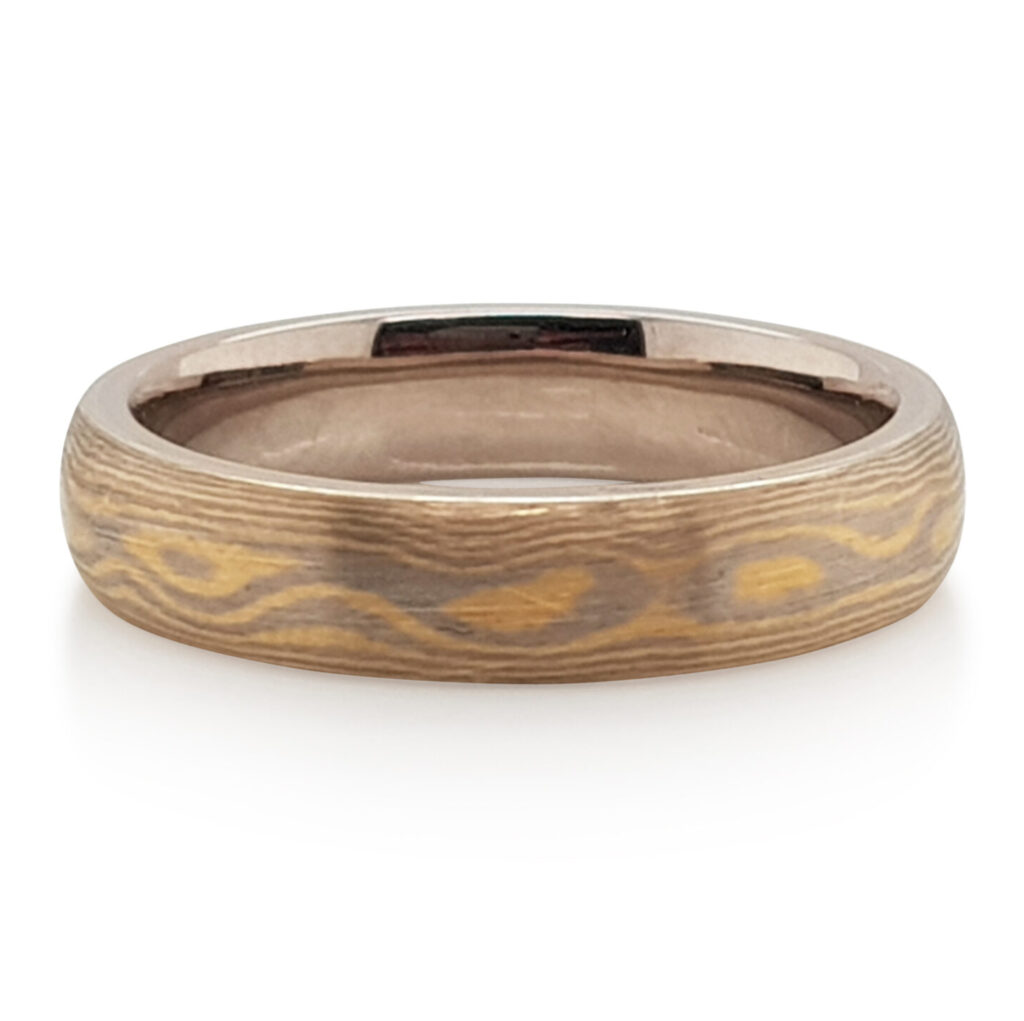 Custom Men’s Mokume Gane Wedding Ring in 18ct Yellow and White Gold
