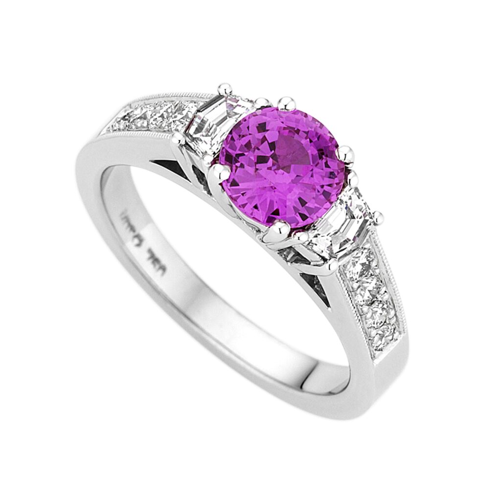 Round Cut Pink Sapphire with Diamonds engagement ring