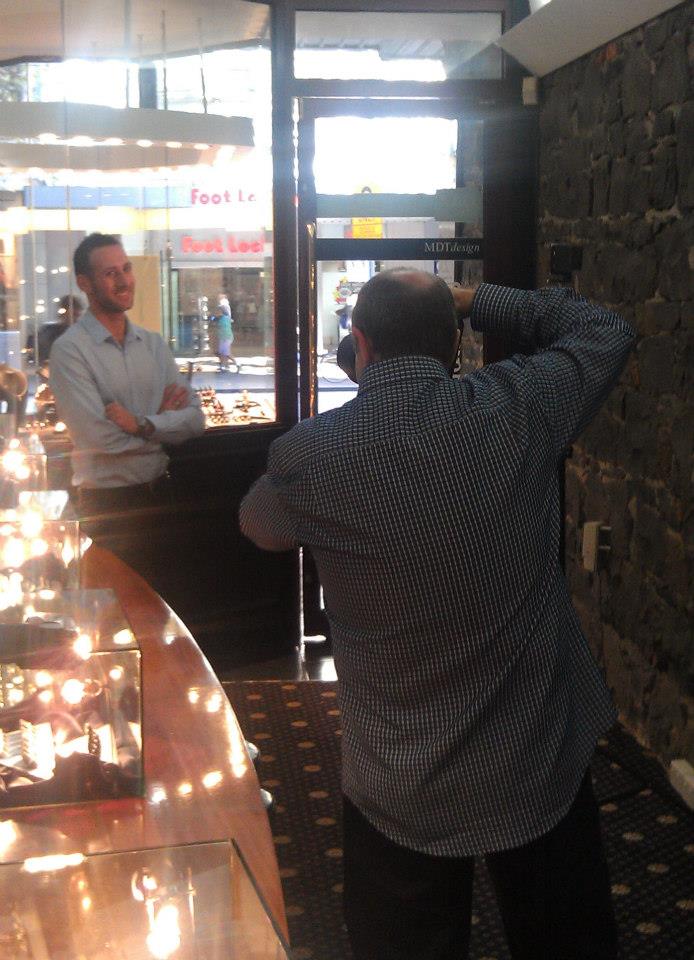 Photo of master jeweller and designer kosta theochari in the previous boutique and workshop location on Swanston st taken in 2009.