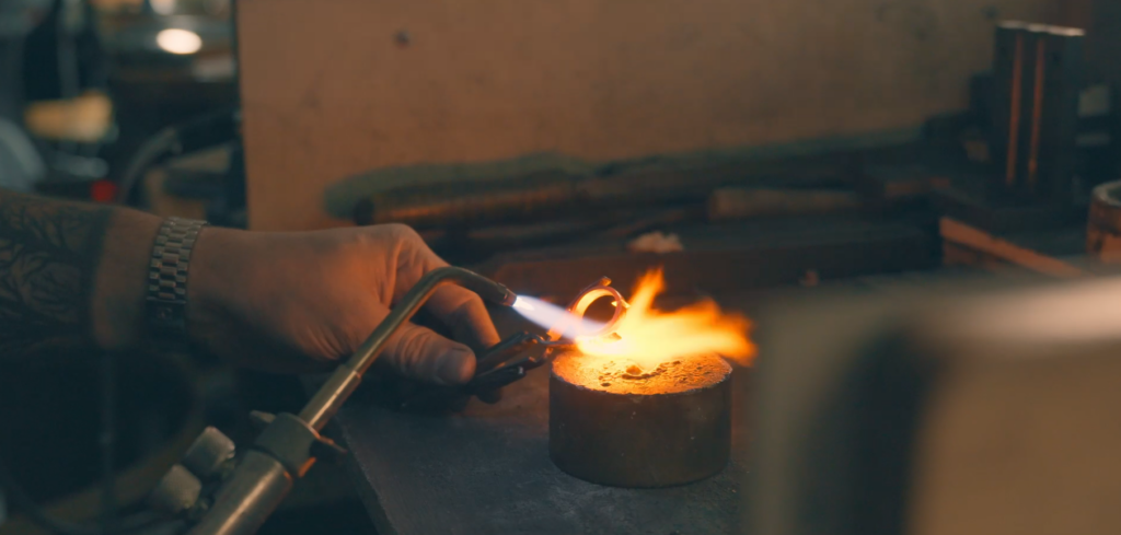 Gold being melted in Melbourne jewellery workshop