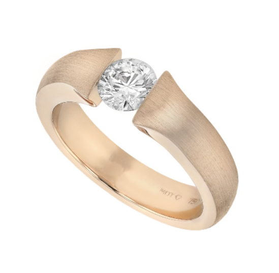 18ct rose gold tension set diamond ring with a flared band, handmade by MDT DESIGN in Melbourne.